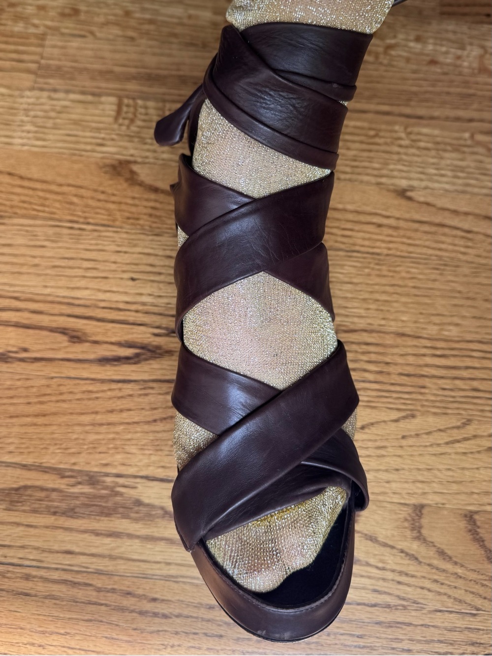 Bottega Veneta Brown Leather Wrap Sandals - Picture 3 of 5